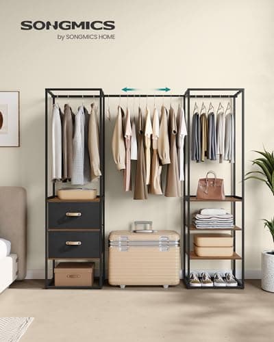 SONGMICS Rustic Brown Freestanding Closet Rack with 2 Drawers & 4 Shelves