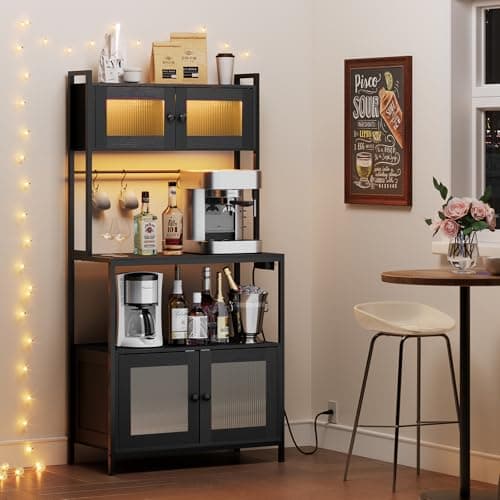 HOOBRO 5-Tier Bakers Rack with Storage Cabinet & Power Outlet, Black BB13UDHB01
