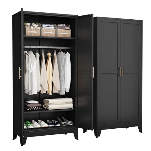 71" Green Metal Storage Cabinet with 2 Doors & Drawers, Hanging Rods for Home Office, Bedroom, Living Room