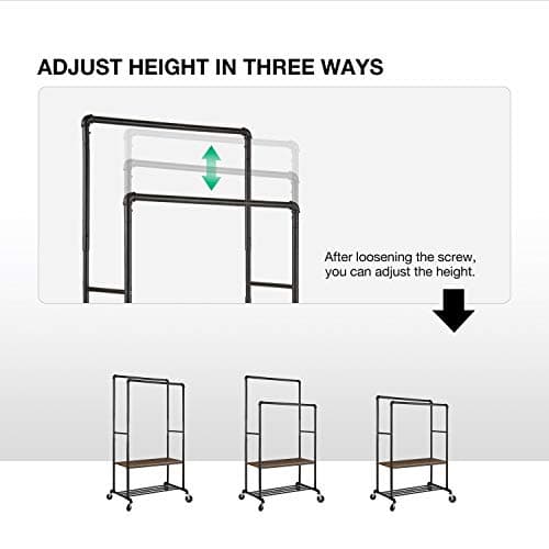 GREENSTELL 39 Inch Sturdy Garment Rack with Double Rods & Shelves (400lb, 62-72 Inch Adjust)