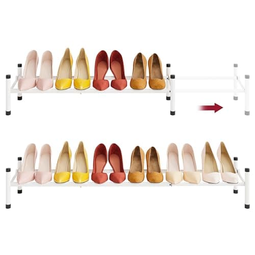Tajsoon Expandable Metal Shoe Rack, 1 Tier, Adjustable & Stackable, White