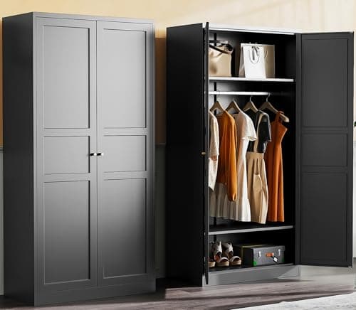 SISESOL Black Metal Wardrobe Closet with Adjustable Shelves