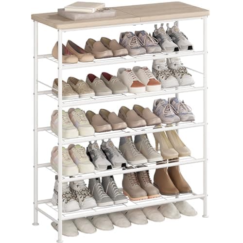White + Oak 5-Tier Metal Shoe Organizer for Closet Entryway