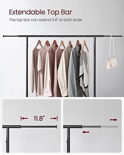 VASAGLE Extendable Clothing Rack with Wheels, Rustic Brown and Black URGR111B01V1