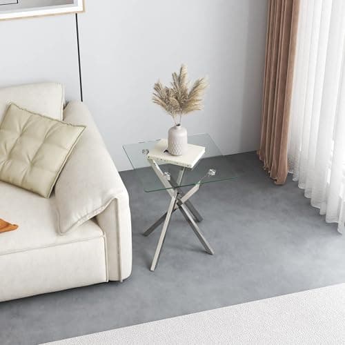 Modern Silver Tempered Glass Side Table Set for Home Office