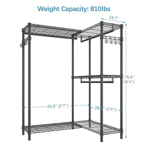 Vipek L4S Corner L-ShapedClothing Rack, Black, Heavy Duty, 810LBS Max Load