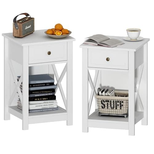 Treocho Black X-Design End Table Set of 2, Modern Nightstand for Small Bedrooms