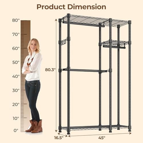 Durable Clothes Garment Rack for Heavy Items: Portable Closet Organizer with Shelves and Double Rods
