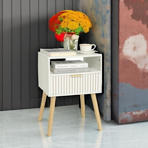 MaxSmeo White Mid Century Modern Nightstand with 2-Tier Storage for Bedroom