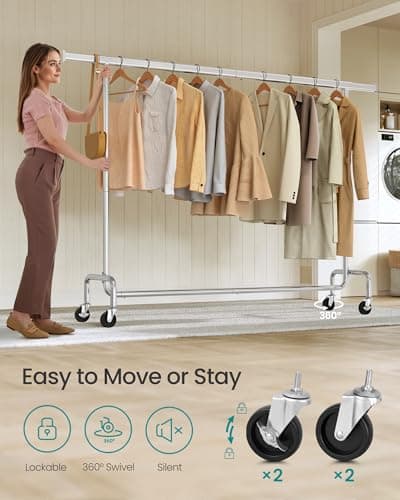 SONGMICS Heavy-Duty Clothes Rack with Extendable Rod, 243 lb Capacity