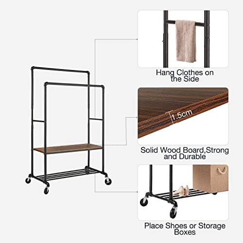 GREENSTELL 39 Inch Sturdy Garment Rack with Double Rods & Shelves (400lb, 62-72 Inch Adjust)