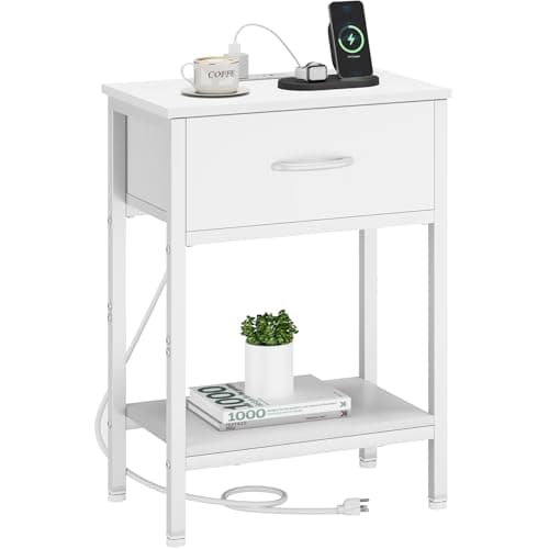 Vagusicc Charging Nightstand Set, Black, 25.4" Tall, Bedside Table with Storage