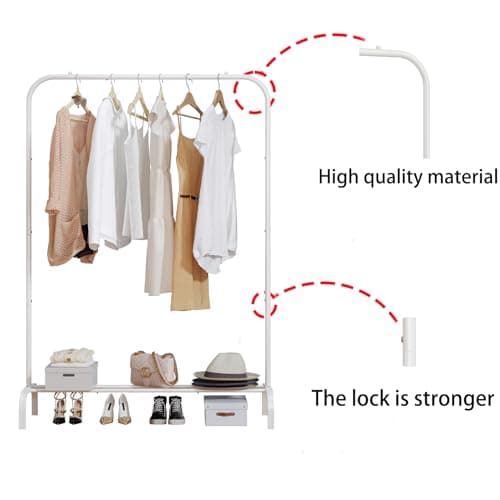 Heavy Duty Portable Clothes Hanging Garment Rack with Metal Shelf, Black (White)