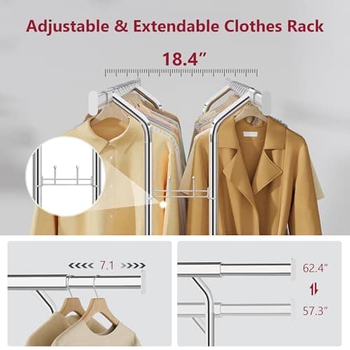 Tajsoon 600 LBS Commercial Rolling Clothing Rack with Shelf, Chrome