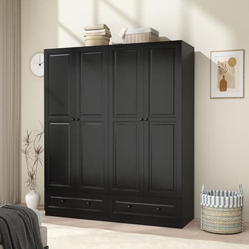 White 3-Door Wardrobe Closet with Drawers & Shelves (47")