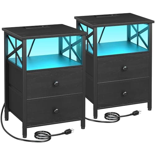 AMHANCIBLE Black LED Nightstand with Charging, HET052LBK