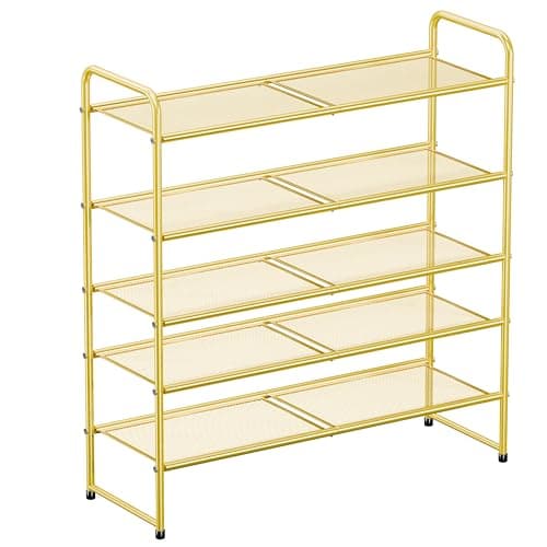 Gold 2 Tier Metal Shoe Organizer, 32" Heavy Duty Closet Rack