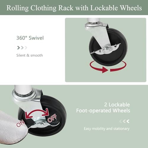 Tajsoon Rolling Clothing Racks - Heavy Duty Industrial Z Rack with Lockable Wheels - White
