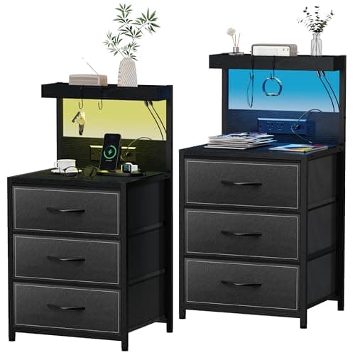 Rustic Brown Nightstand with Charging Station and Storage