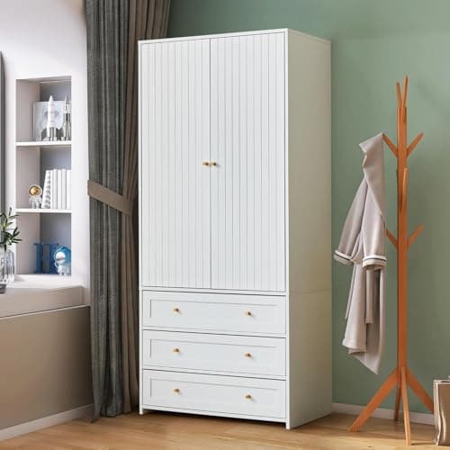 71" Wooden Wardrobe Armoire with 4 Doors & 6 Drawers for Bedroom Storage