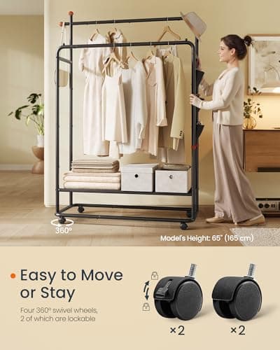SONGMICS Home Double-Rod Clothes Rack with Storage Bag UHSR171B01