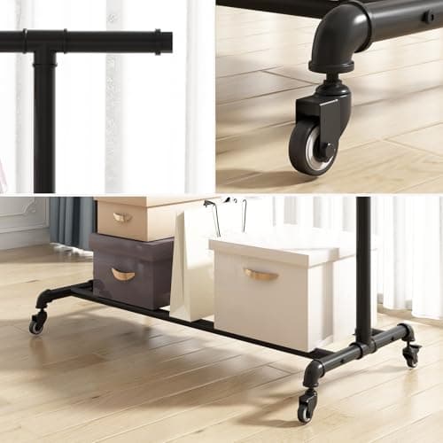 Heavy Duty Black Metal Pipe Clothing Rack with Wheels for Home Use
