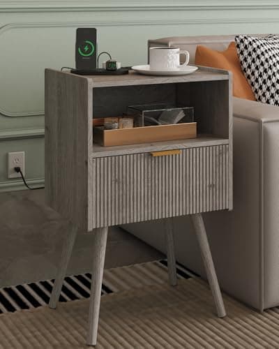 Yellow Oak Modern Nightstand with Storage Drawer & Wood Shelf