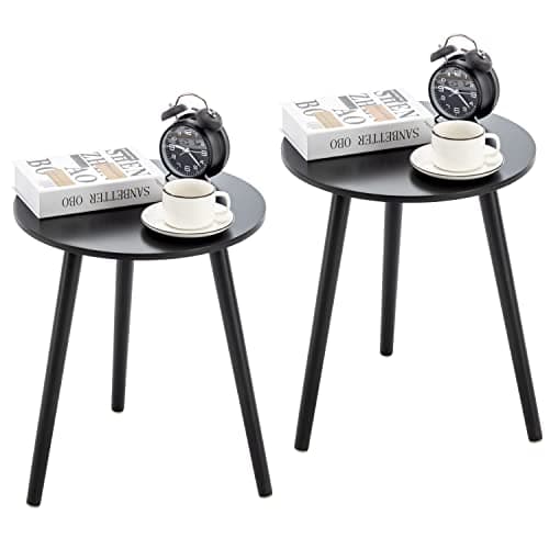 Apicizon White Round Side Table Set of 2, Modern Living Room Nightstand