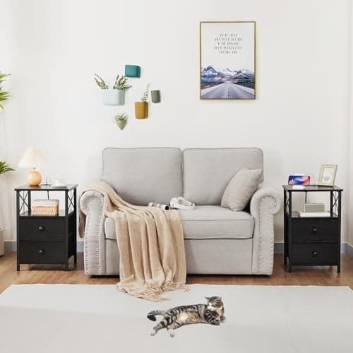 AMHANCIBLE Black LED Nightstand with Charging, HET052LBK