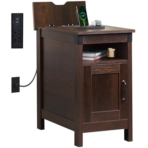 WLIVE Greige Farmhouse End Table Set with Charging Station
