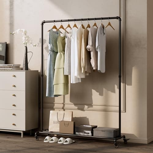 Heavy Duty Black Industrial Pipe Clothing Rack with Bottom Shelf