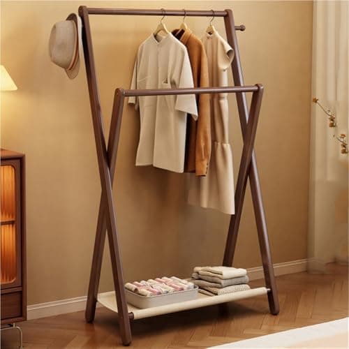 White Foldable Solid Wood Double Rod Clothes Hanger, 81.5cmStorage Rack