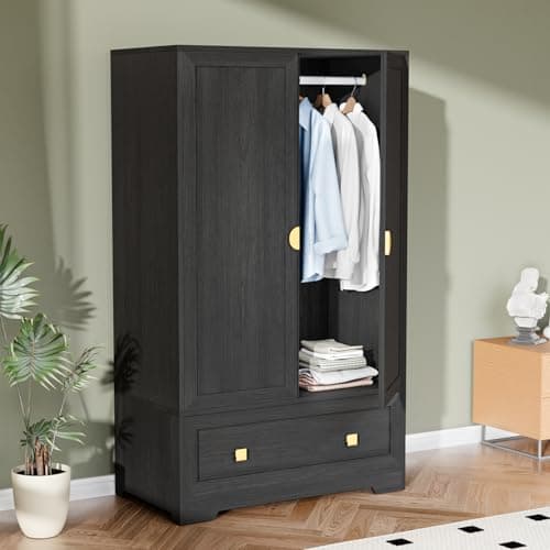 VINGLI Rustic Grey Wide Armoire Wardrobe Closet