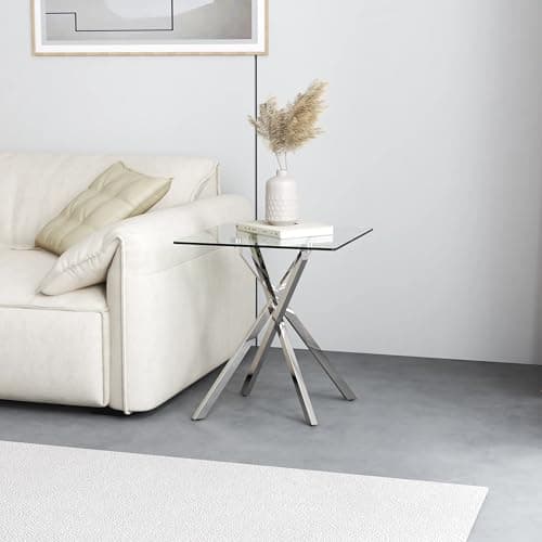 Modern Silver Tempered Glass Side Table Set for Home Office