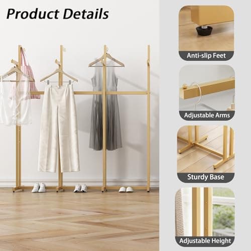 Heavy Duty Gold Metal Clothes Rack, 8 Straight Arms, Adjustable 46-63"	height