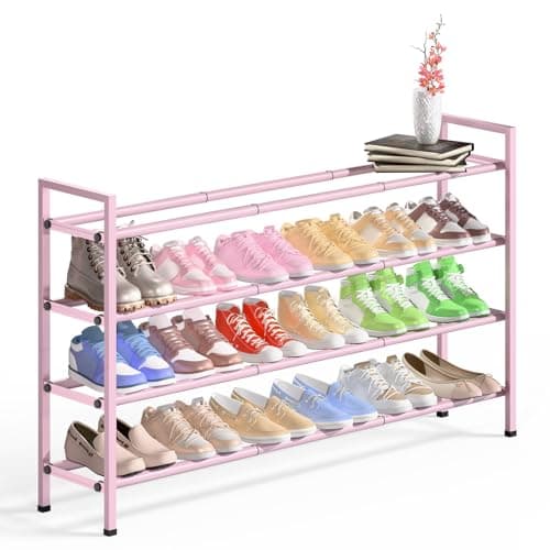 Sturdy White Metal 4-Tier 18"-44" Adjustable Shoe Rack, Stores 20-24 Pairs