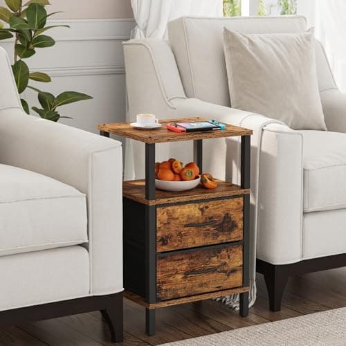 TUTOTAK Brown End Table with Cloth Drawer - Set of 2 TB01BB066