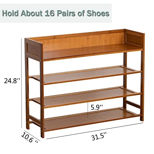 Bamboo Latifolia 4-Tier Shoe Organizer, Brown (31.50"L)