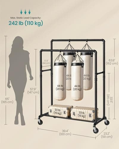 SONGMICS Heavy-Duty Double-Rod Clothes Rack with Casters, Black UHSR60B