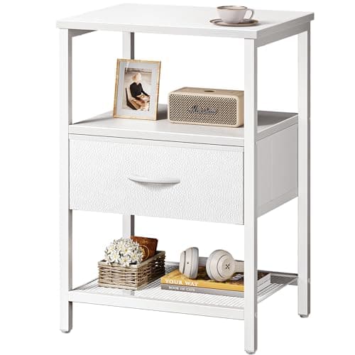 Huurger Nightstand Set of 2: Rustic Brown, Fabric Drawers & Mesh Shelf
