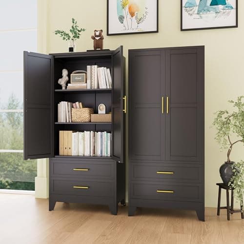 Green Metal Armoire Wardrobe with Shelves and Rod (71")