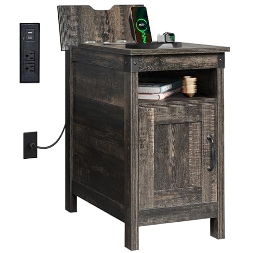 WLIVE Greige Farmhouse End Table Set with Charging Station