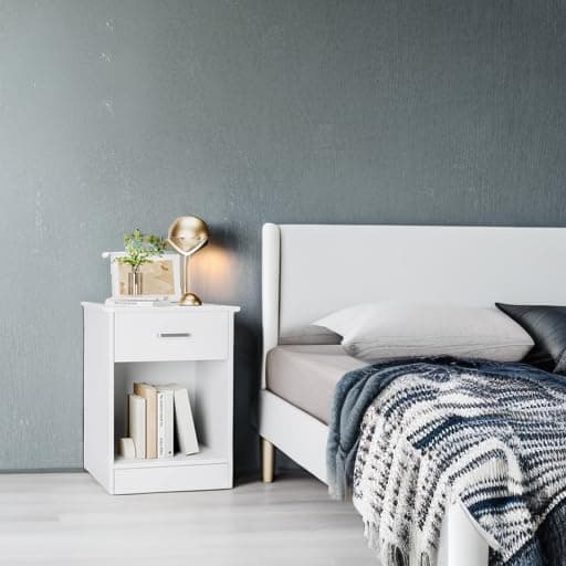 Fotosok 2-Tier Bedside Table with Drawer & Storage, White