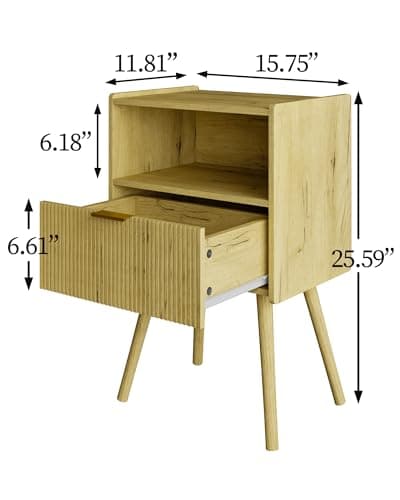 Yellow Oak Modern Nightstand with Storage Drawer & Wood Shelf