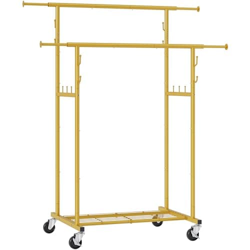 Gewudraw Heavy Duty Rolling Clothes Rack, Black, 64.2inch Chrome