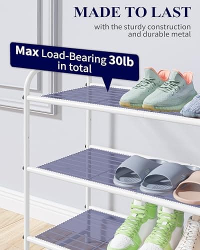 Kissette Stainless Steel Shoe Organizer - Sturdy Closet & Front Door Rack, Free Standing Shelf, White