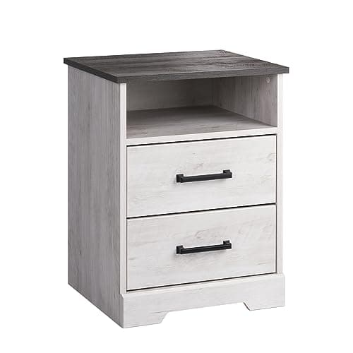 Prepac Rustic Ridge Black Nightstand, 2 Drawers + Shelf for Bedroom