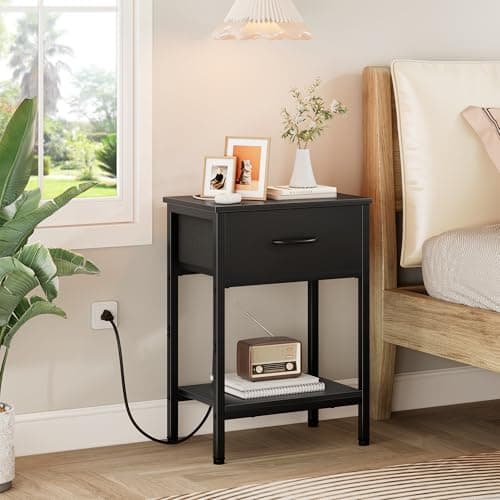 Vagusicc Charging Nightstand Set, Black, 25.4" Tall, Bedside Table with Storage
