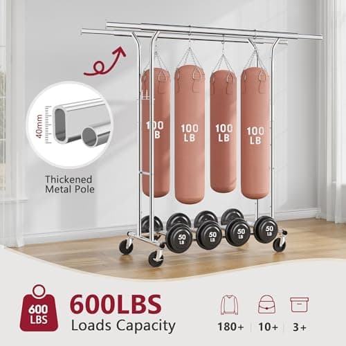 Tajsoon 600 LBS Commercial Rolling Clothing Rack with Shelf, Chrome