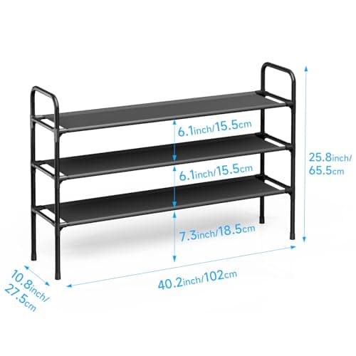Black Barsone 3-Tier Shoe Organizer for Closet and Entryway